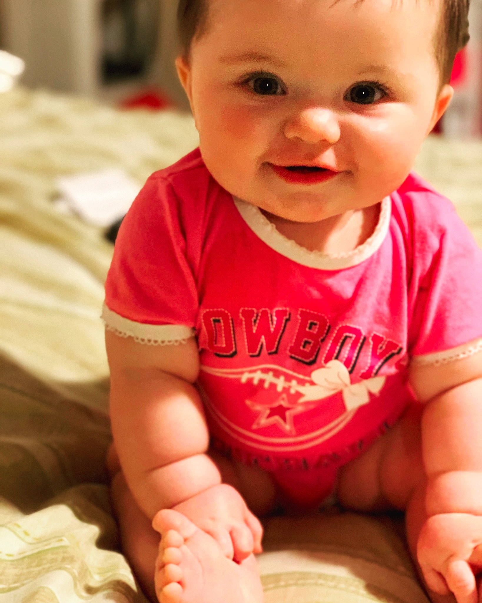 Emmie joined the competition — help win amazing prizes! cheek, child, finger, hand, infant, lip, mouth, person, play, skin, smile, toddler