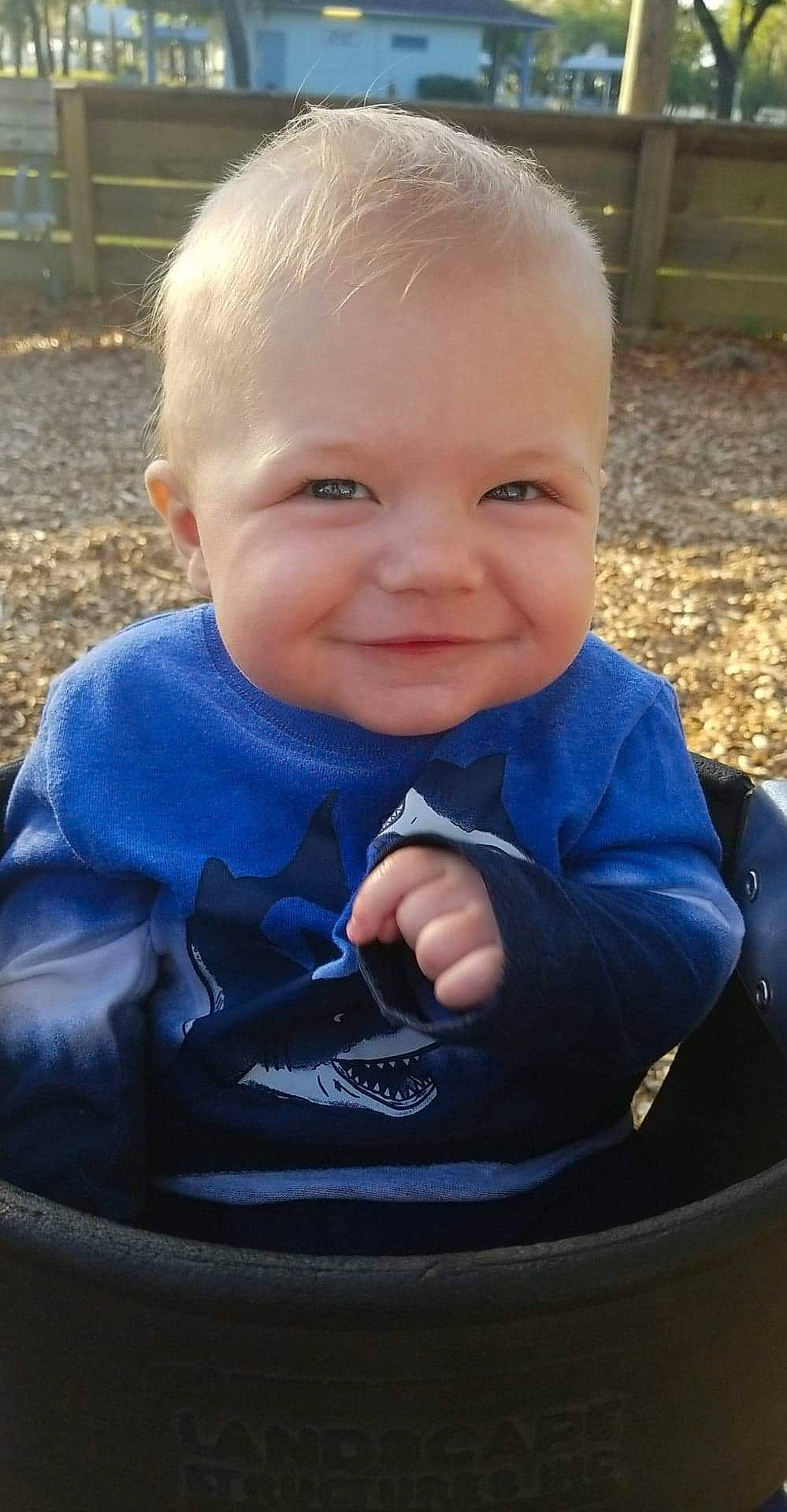 Zachary joined the competition — help win amazing prizes! baby, baby_carriage, baby_toddler_clothing, cheek, chin, eye, face, facial_expression, grass, hair, happy, head, joy, nose, person, plant, product, skin, smile, standing