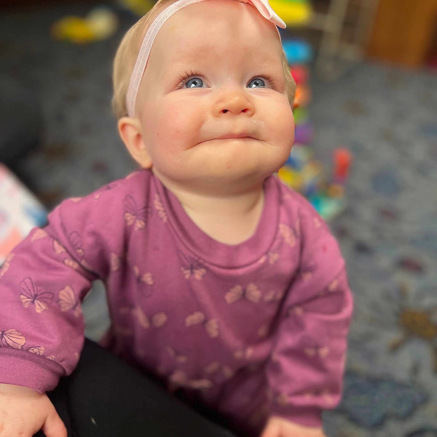 Willow joined the competition — help win amazing prizes! accessories, baby, bodypart, clothing, crawling, face, finger, hand, happy, hat, head, headband, longsleeve, pants, person, photography, portrait, sitting, sleeve, smile