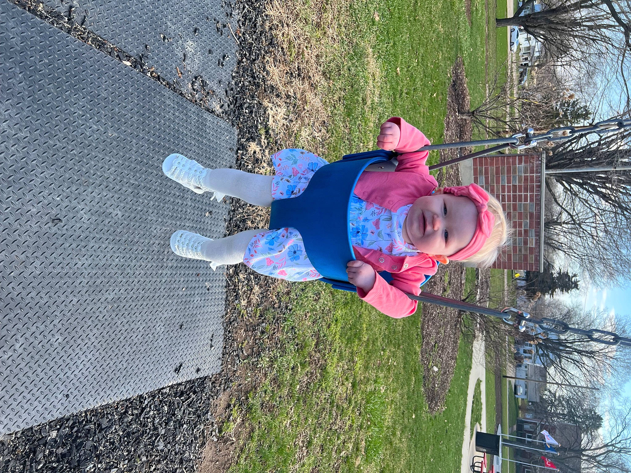 Willow is registered to the contest to win money with this photo: asphalt, child, concrete, electric_blue, fun, grass, hat, headwear, joy, leisure, people_in_nature, person, plant, recreation, road_surface, shadow, sidewalk, sky, soil, toddler