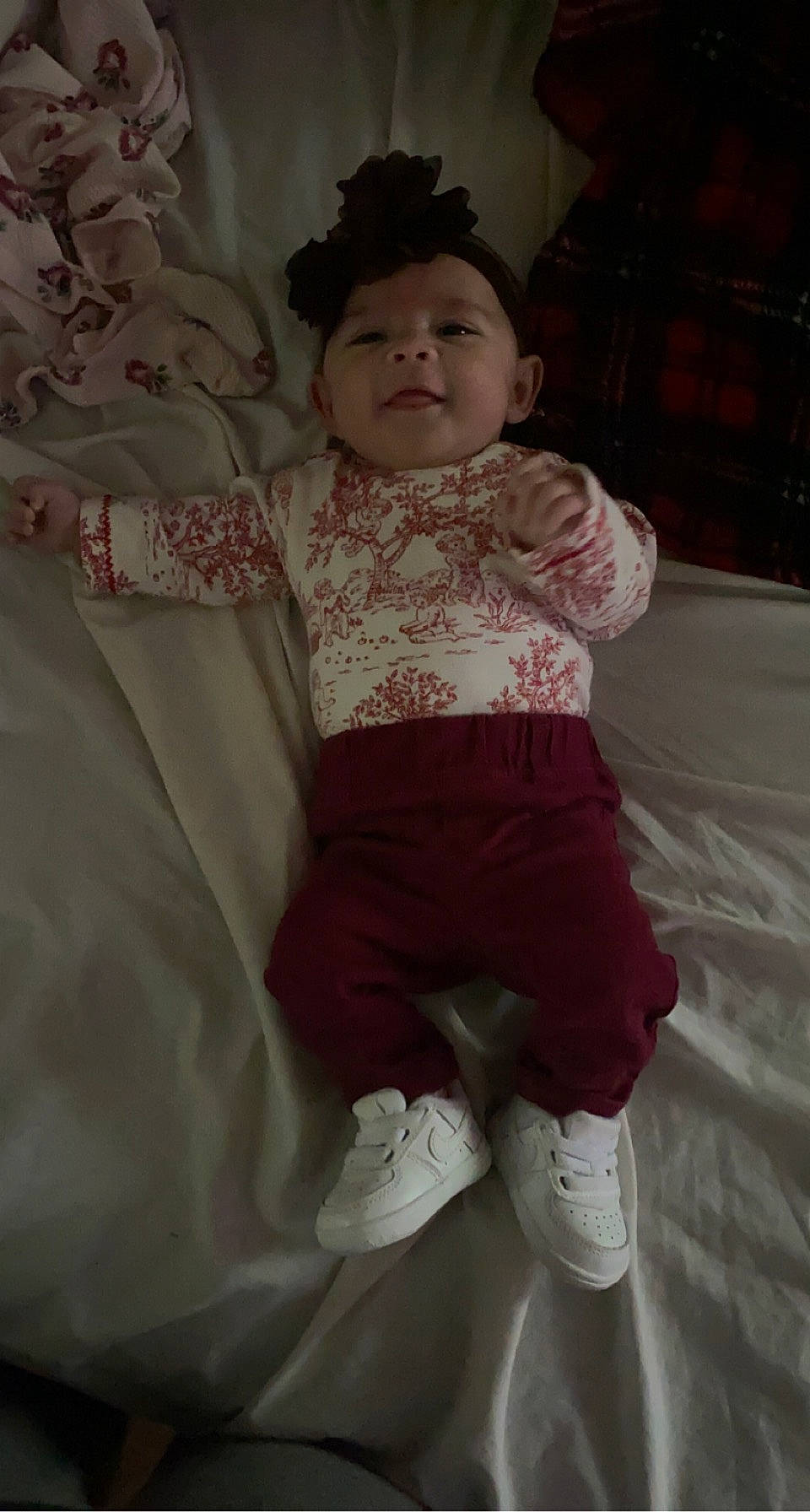 Rainey Rose joined the competition — help win amazing prizes! baby, baby_toddler_clothing, cheek, child, comfort, eye, face, head, human_leg, knee, linens, magenta, pattern, person, pink, plaid, skin, sleeve, sock, tartan