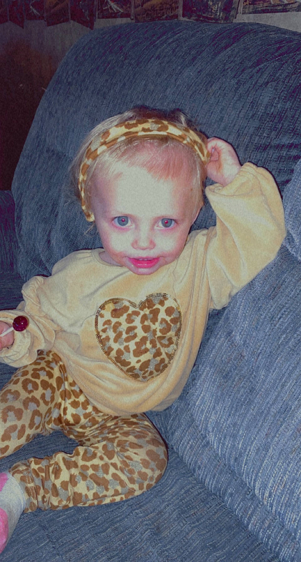 Shirley joined the competition — help win amazing prizes! baby_toddler_clothing, brown_hair, cheek, child, fashion_accessory, fawn, hair_accessory, head, headband, headpiece, pattern, peach, person, sitting, sleeve, toddler, toy, vintage_clothing, wood, wool