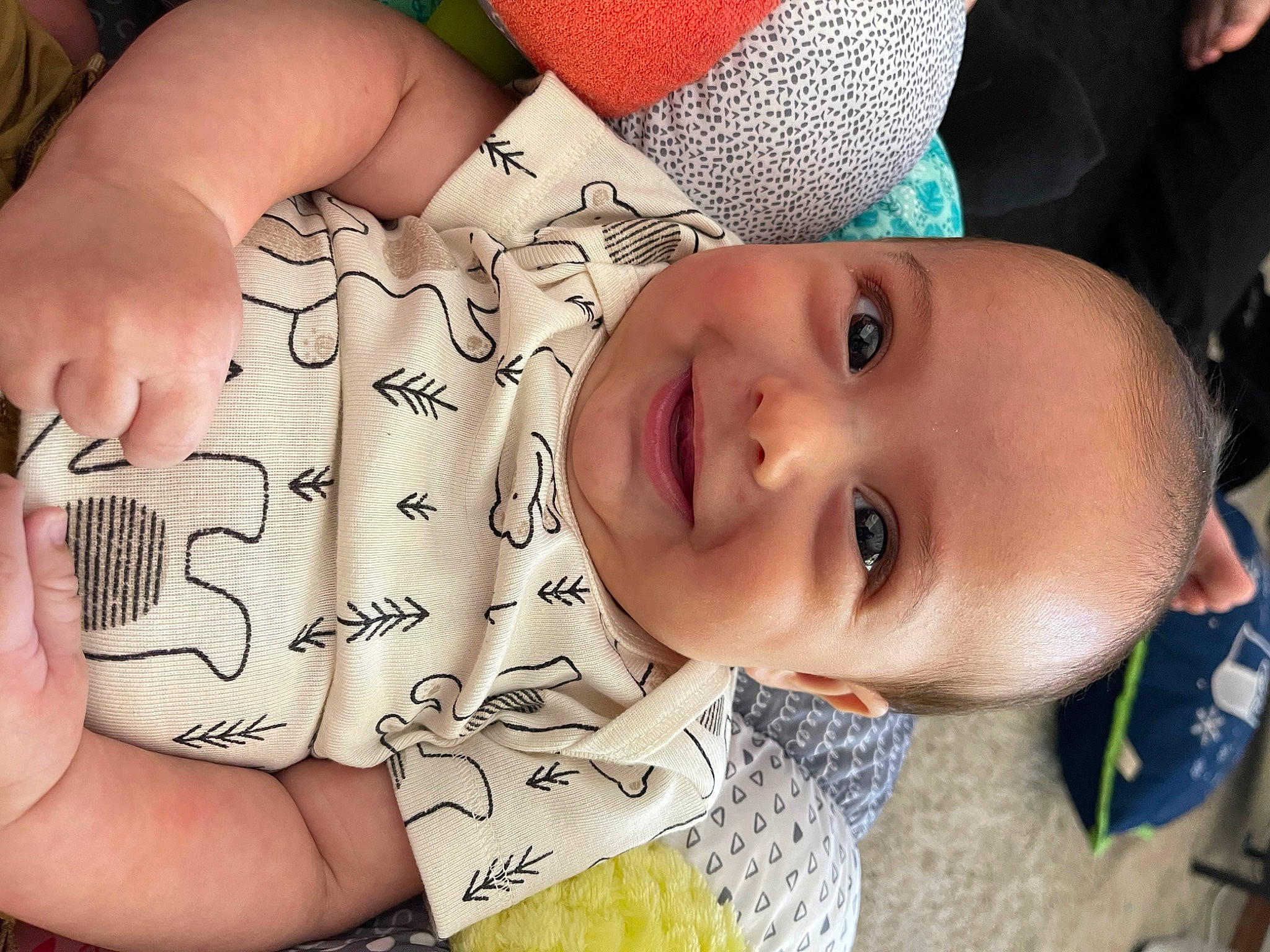 Mathias is registered to the contest to win money with this photo: baby, baby_toddler_clothing, cheek, chin, cool, eye, eyebrow, facial_expression, finger, gesture, hairstyle, hand, happy, iris, joy, lip, mouth, nose, person, product