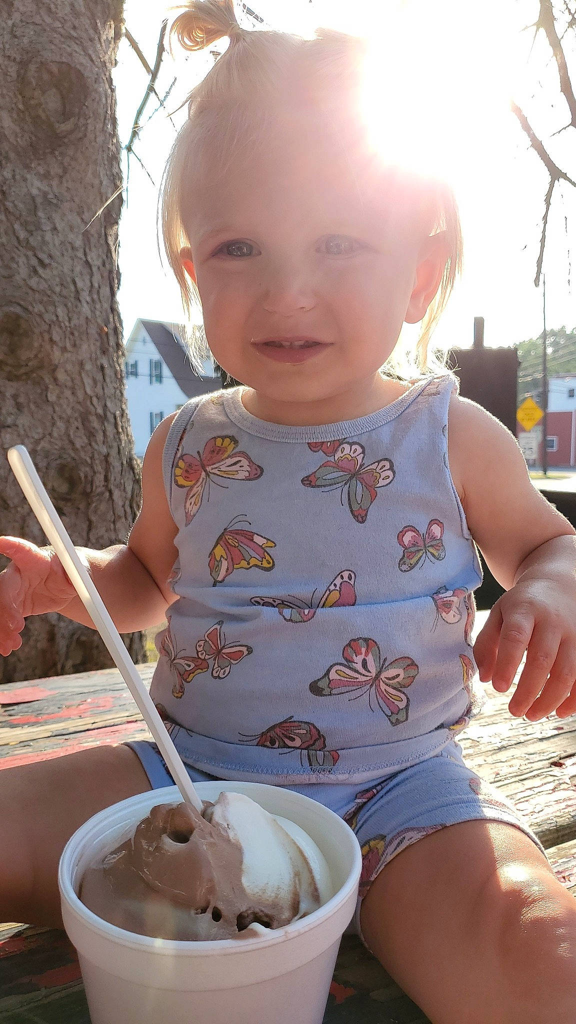 Luella is registered to the contest to win money with this photo: baby, baby_toddler_clothing, child, cream, cuisine, dairy, dessert, dish, dondurma, drinking_straw, food, food_craving, gelato, ice_cream, ingredient, joy, kitchen_utensil, person, sorbetes, spoon