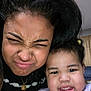 Triana is registered to the contest to win money with this photo: child, adult, face, portrait, expression, indoor, person, family, funny_face, closeup, hair, smile, black_hair, skin, jewelry, necklace, casual_clothing, cute, playful, toddler