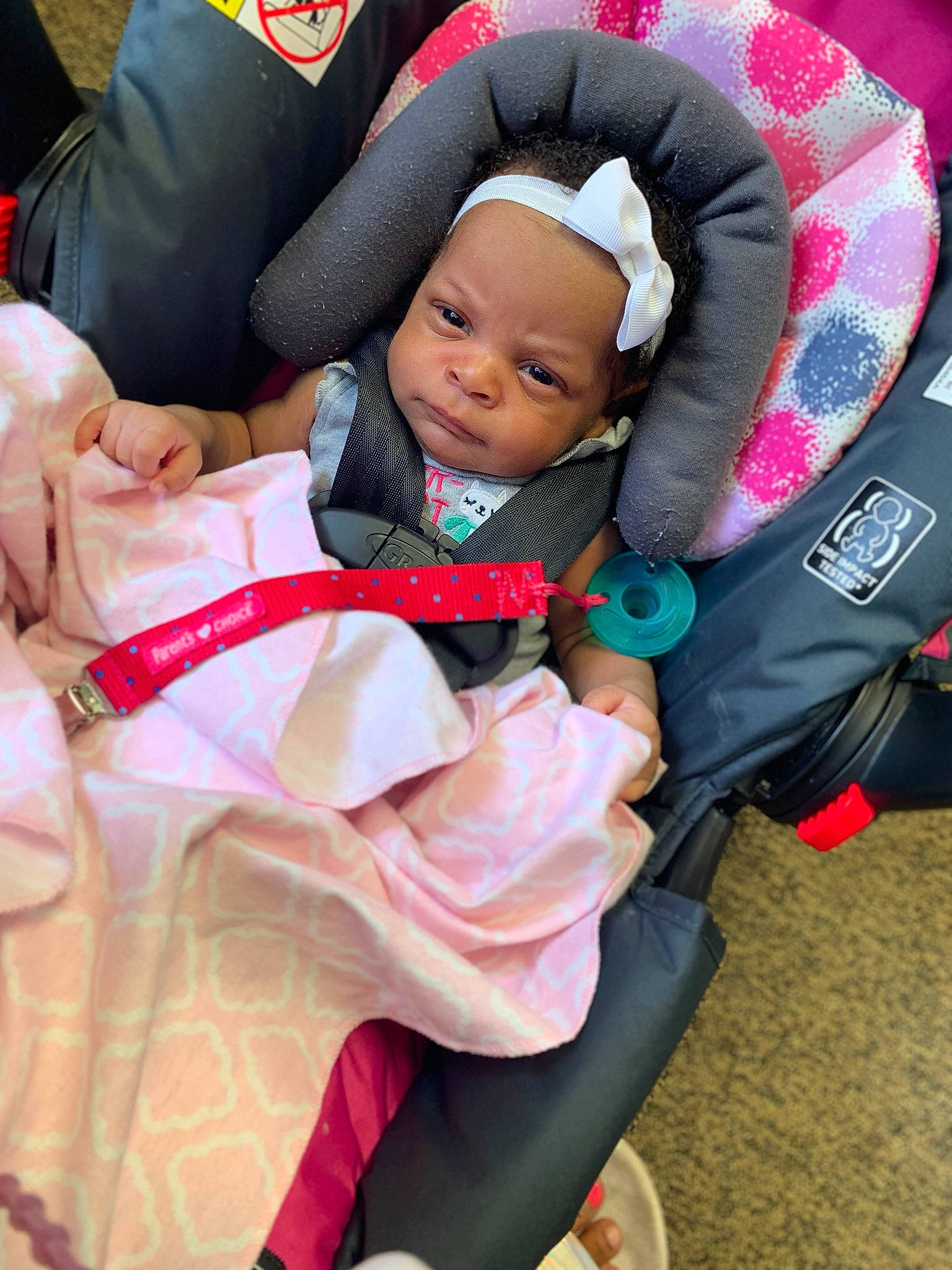 Maliah joined the competition — help win amazing prizes! baby, baby_carriage, baby_in_car_seat, baby_products, birth, car_seat, child, headwear, person, pink, product, sleep, toddler, vacation