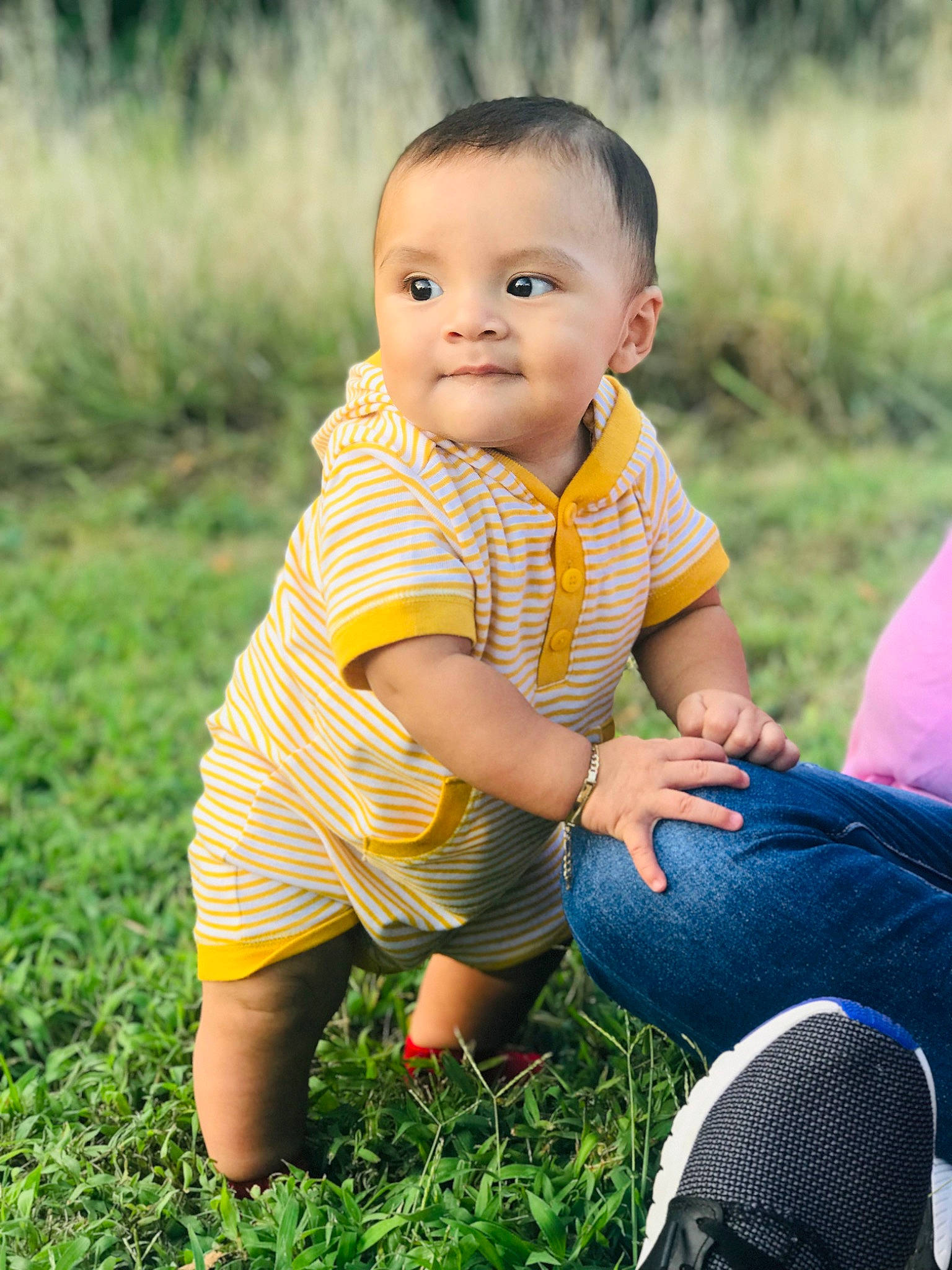 Gael joined the competition — help win amazing prizes! adaptation, baby, child, face, grass, grass_family, green, happy, joy, people, people_in_nature, person, photograph, photography, plant, sitting, skin, smile, spring, summer