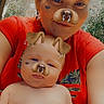 Kinsley is registered to the contest to win money with this photo: adult, baby, dog_filter, face, portrait, outdoor, selfie, smile, red_shirt, skin, ears, nose, piercing, nature, daylight, happy, people, cute, closeup, technology
