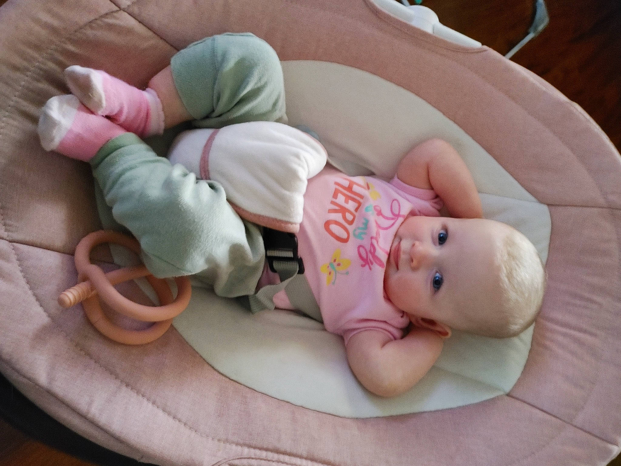 Lillian joined the competition — help win amazing prizes! baby, baby_products, baby_safety, baby_sleeping, baby_toddler_clothing, baby_toys, bedding, bedtime, cheek, child, comfort, hand, infant_bed, leg, linens, person, pink, room, skin, textile