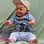 baby, child, cap, smiling, sitting, shirt, clothing, blanket, happy, infant, foot, hand, cute, portrait, indoors, playful, expression, headwear, soft, comfort