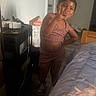 Athena joined the competition — help win amazing prizes! child, playful, peace_sign, tongue_out, shorts, tank_top, sneakers, indoor, room, bed, bedroom, furniture, floor, wall, bracelet, earrings, smiling, person, portrait, casual