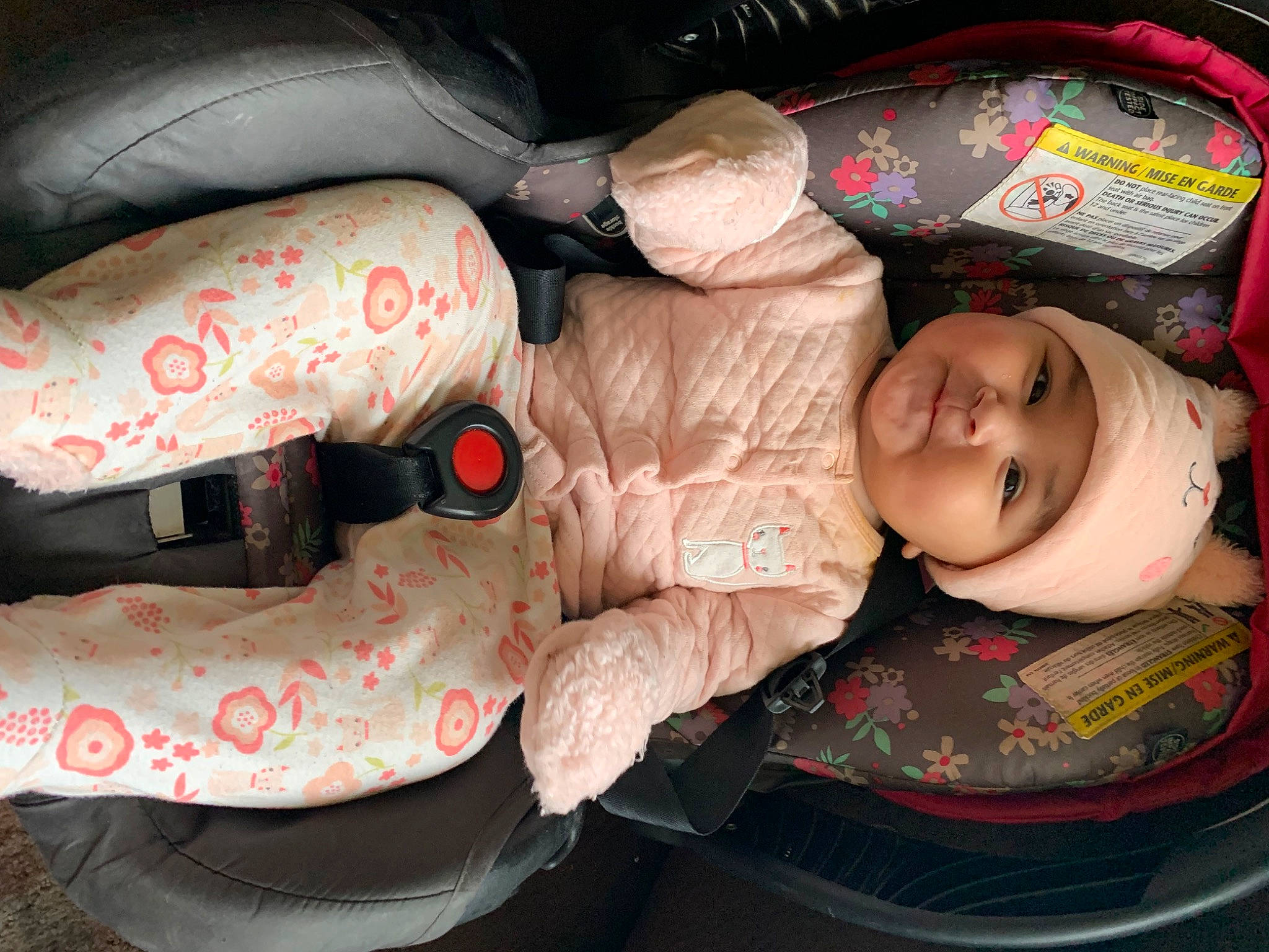Klarissa is registered to the contest to win money with this photo: auto_part, baby, baby_carriage, baby_products, baby_toddler_clothing, car_seat, carmine, cheek, child, comfort, flesh, fun, happy, headgear, headwear, lap, mouth, person, smile, toddler