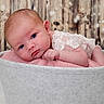 Mïa participe au concours pour gagner de l'argent avec cette photo : baby, basket, blanket, cute, ear, eyes, face, felt_basket, hand, infant, lace_clothing, newborn, peaceful, pink_blanket, portrait, sleepy, soft_texture, studio_photo, wood_planks, wooden_background