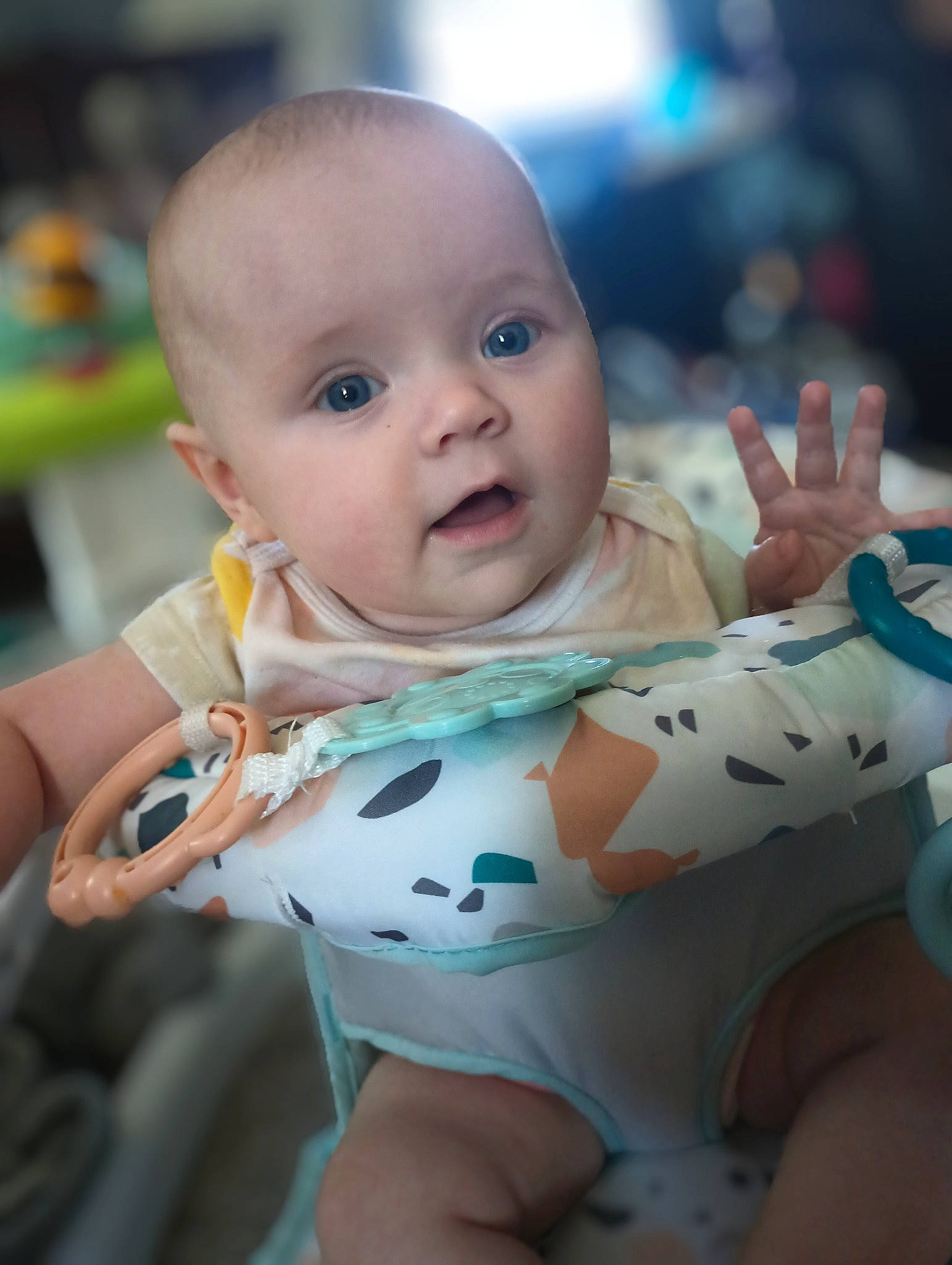 Raine joined the competition — help win amazing prizes! baby, baby_toddler_clothing, beauty, cheek, child, face, facial_expression, finger, gesture, hand, happy, head, human_body, iris, mouth, person, product, skin, sleeve, surprise