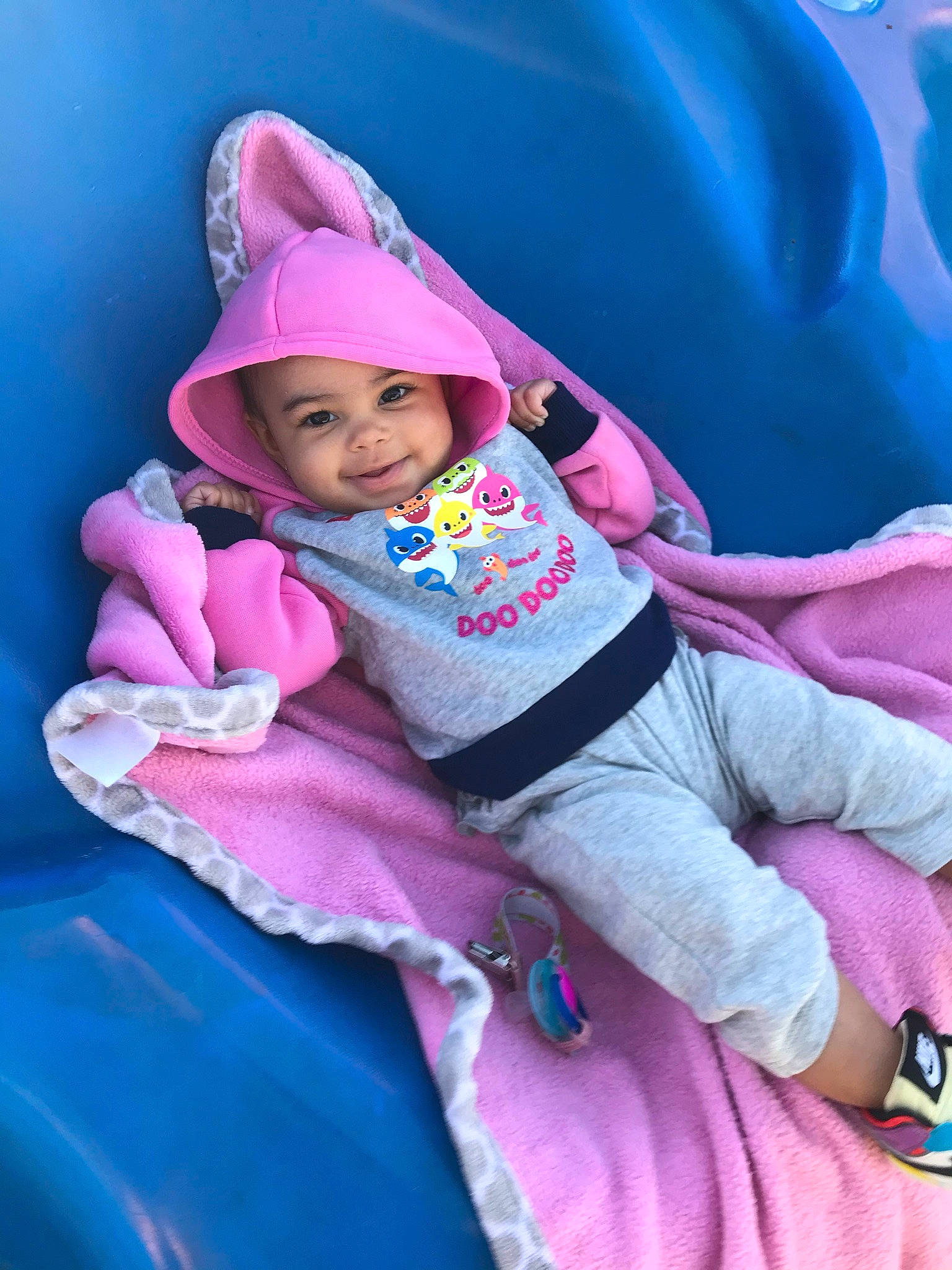 Harmony is registered to the contest to win money with this photo: baby, baby_products, baby_toddler_clothing, cap, child, comfort, electric_blue, finger, fun, happy, headwear, joy, leisure, magenta, outerwear, person, pink, purple, recreation, toddler