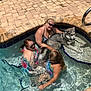 Levi joined the competition — help win amazing prizes! can, dog, family, friendship, fun, happy, leisure, outdoor, people, pet, playful, pool, relaxation, steps, summer, sunglasses, sunlight, swimsuit, tile, water