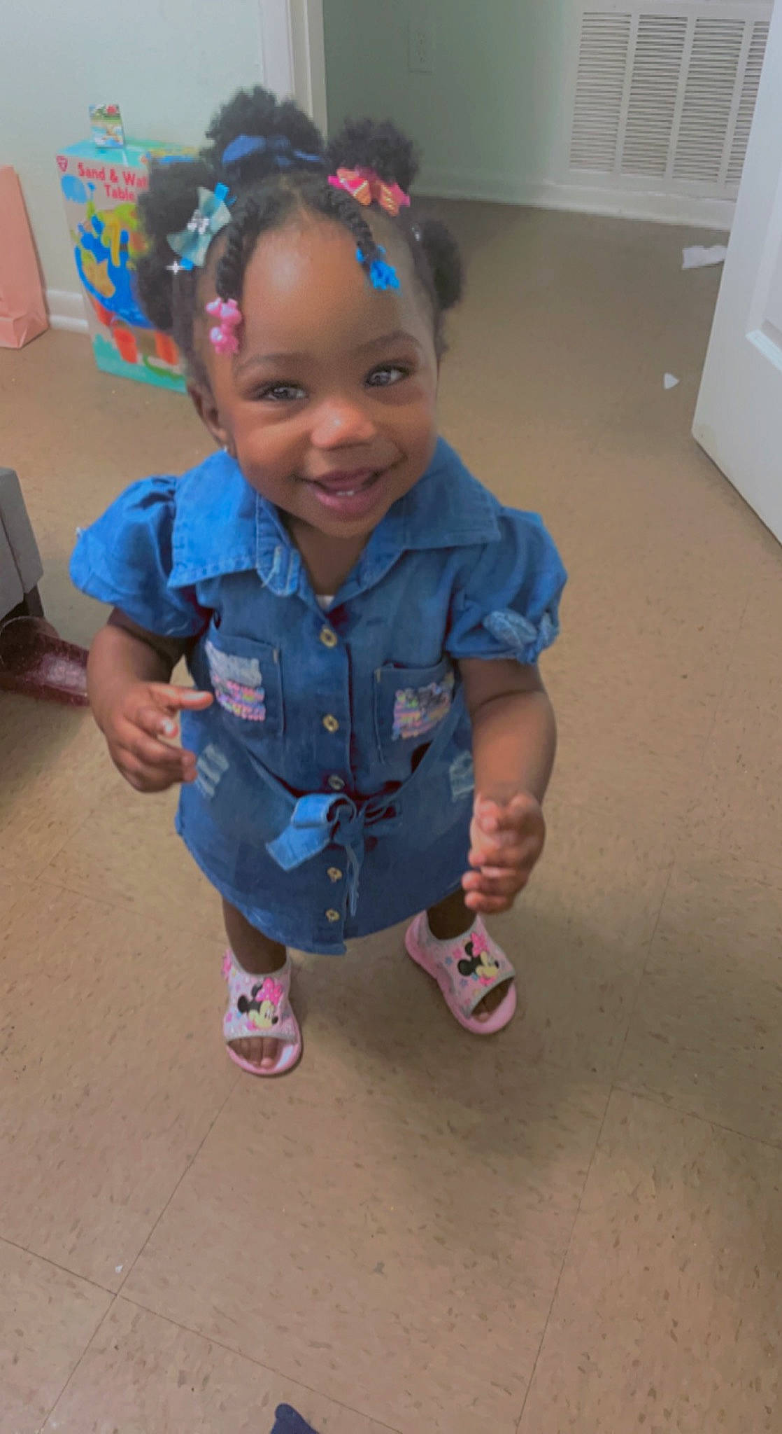 Jariyah joined the competition — help win amazing prizes! baby_toddler_clothing, cheek, child, chin, event, eye, face, flooring, fun, happy, iris, joy, leg, magenta, nose, person, pink, purple, sandal, skin