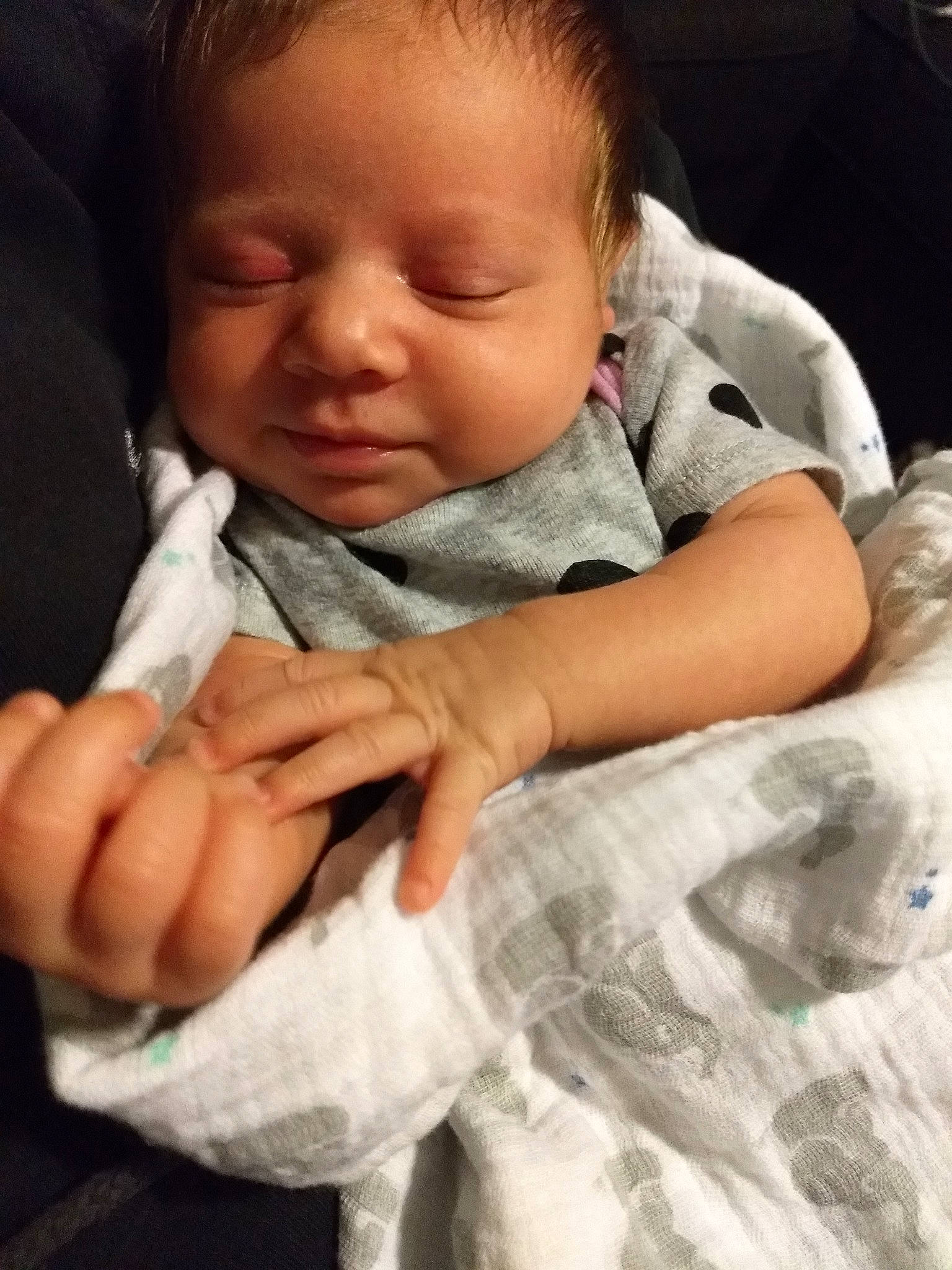 Caterina is registered to the contest to win money with this photo: arm, baby, birth, cheek, child, ear, eye, face, finger, gesture, hand, head, lip, nail, nose, person, skin, sleep, smile, thumb