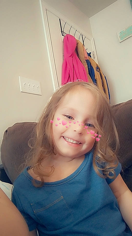 Luna joined the competition — help win amazing prizes! bangs, cheek, child, chin, eye, eyelash, hair, happy, head, iris, jaw, joy, lip, magenta, neck, party_hat, person, pink, smile, t_shirt