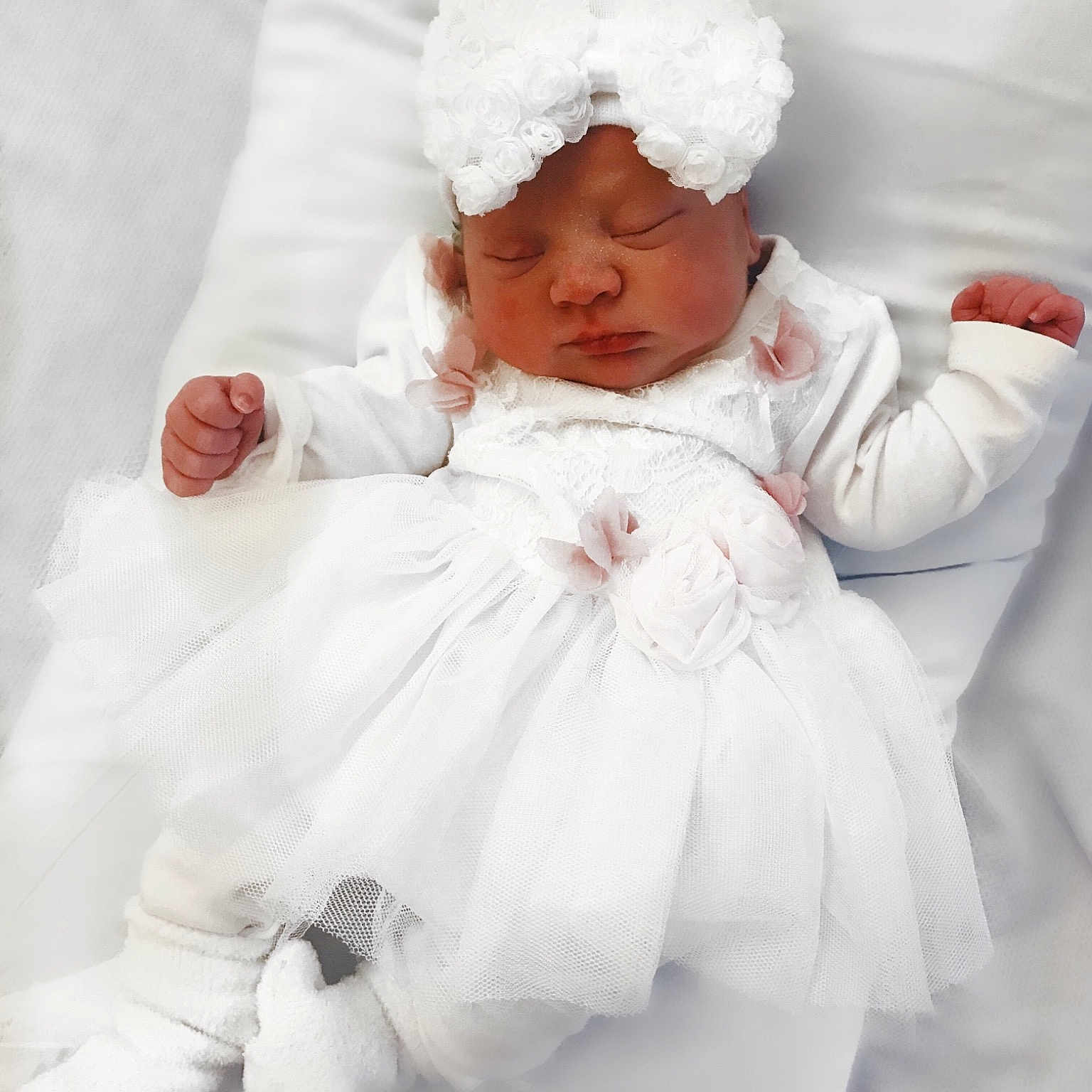 Dani is registered to the contest to win money with this photo: baby, baby_products, baby_sleeping, child, fur, headwear, linens, person, product, skin, textile, toddler, white
