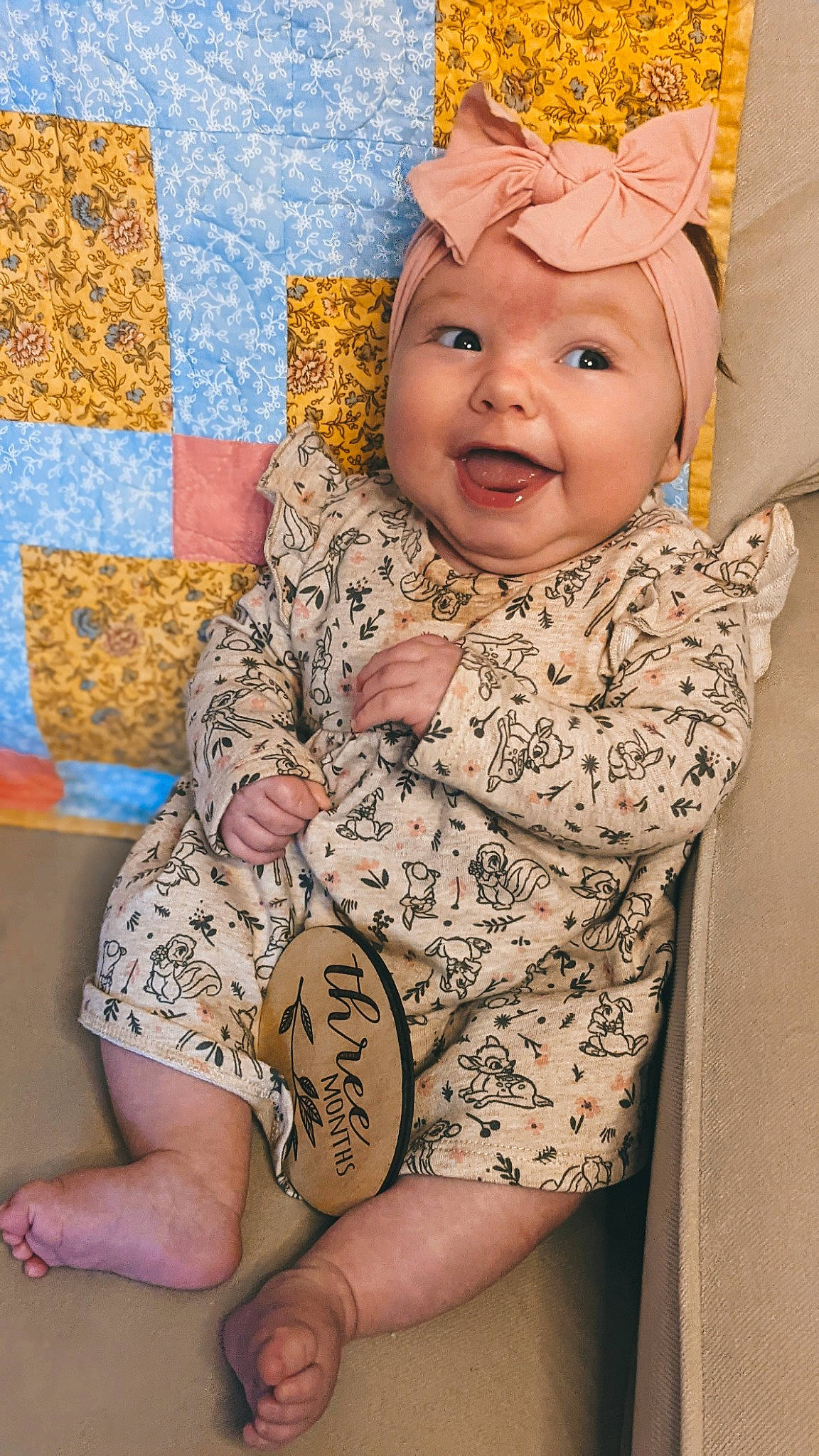 Gabrielle joined the competition — help win amazing prizes! baby, baby_toddler_clothing, cap, costume_hat, eye, face, hairstyle, happy, hat, head, headpiece, headwear, knee, party_supply, pattern, person, pink, skin, sleeve, smile