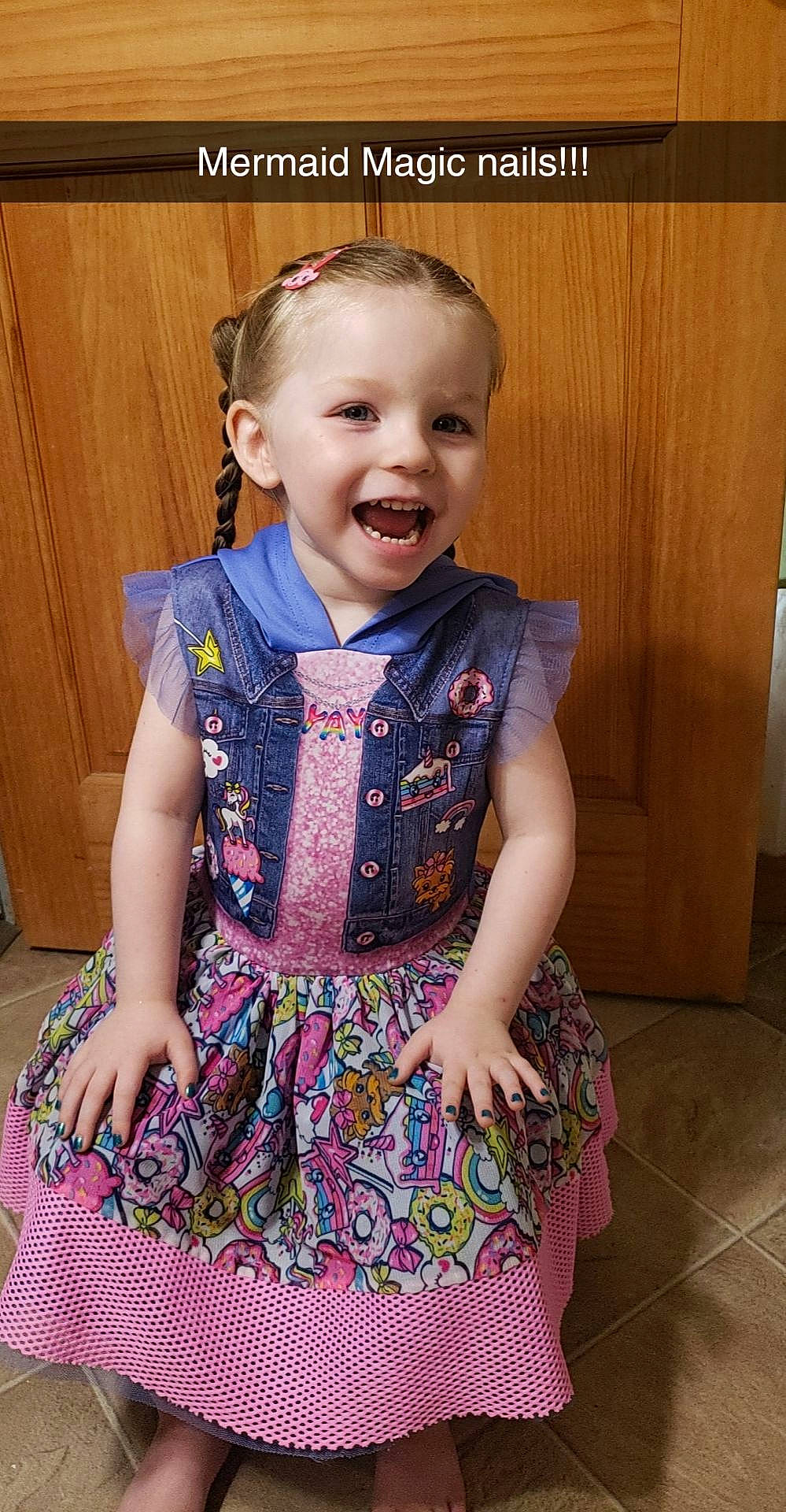 Raven is registered to the contest to win money with this photo: baby_toddler_clothing, child, day_dress, dress, face, facial_expression, formal_wear, happy, headgear, iris, magenta, neck, one_piece_garment, pattern, person, pink, purple, skin, sleeve, smile