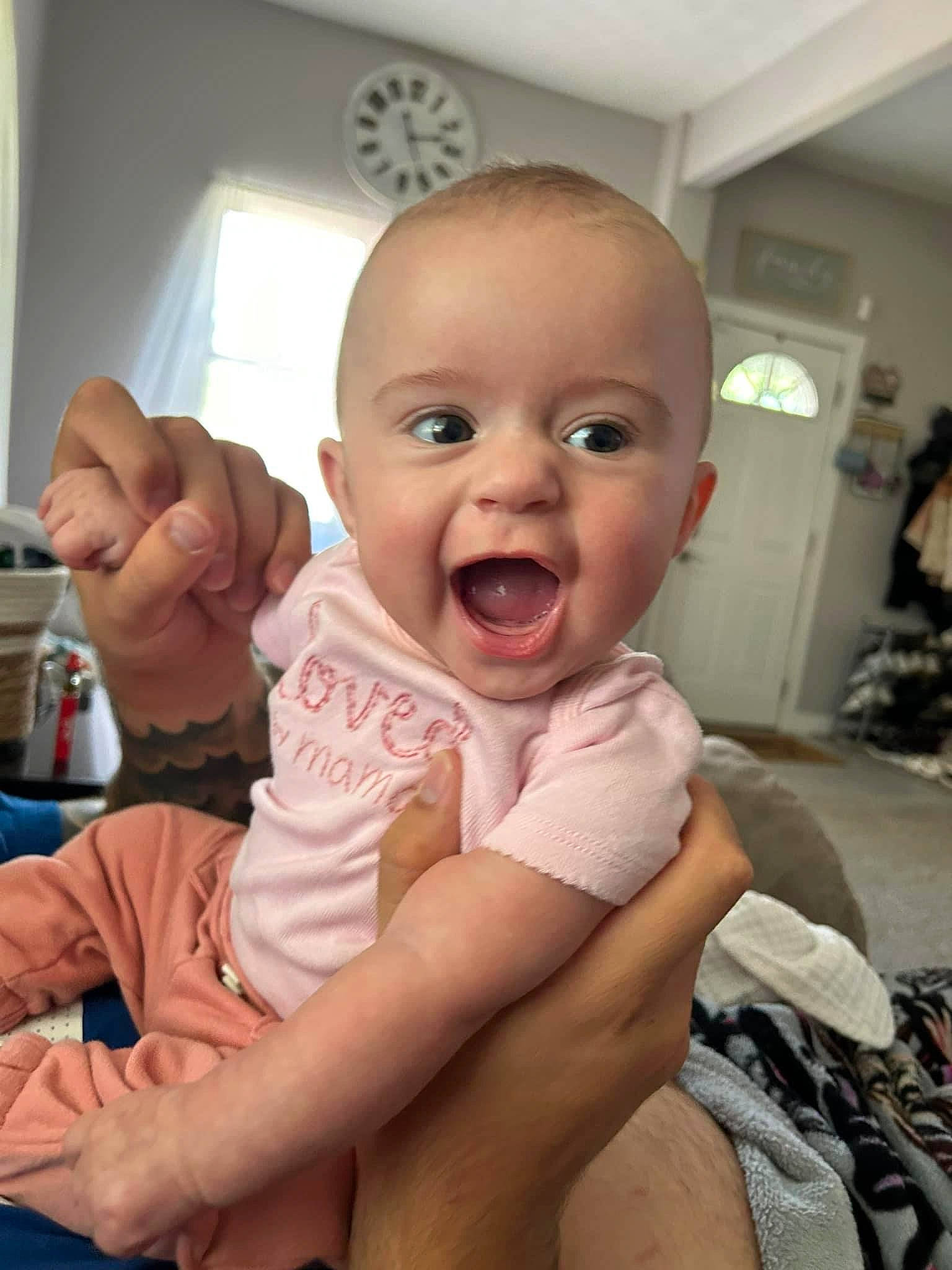 Oaklee joined the competition — help win amazing prizes! abdomen, baby, chair, cheek, chest, child, comfort, foot, fun, gesture, happy, mouth, nail, person, room, sitting, skin, smile, thumb, toddler