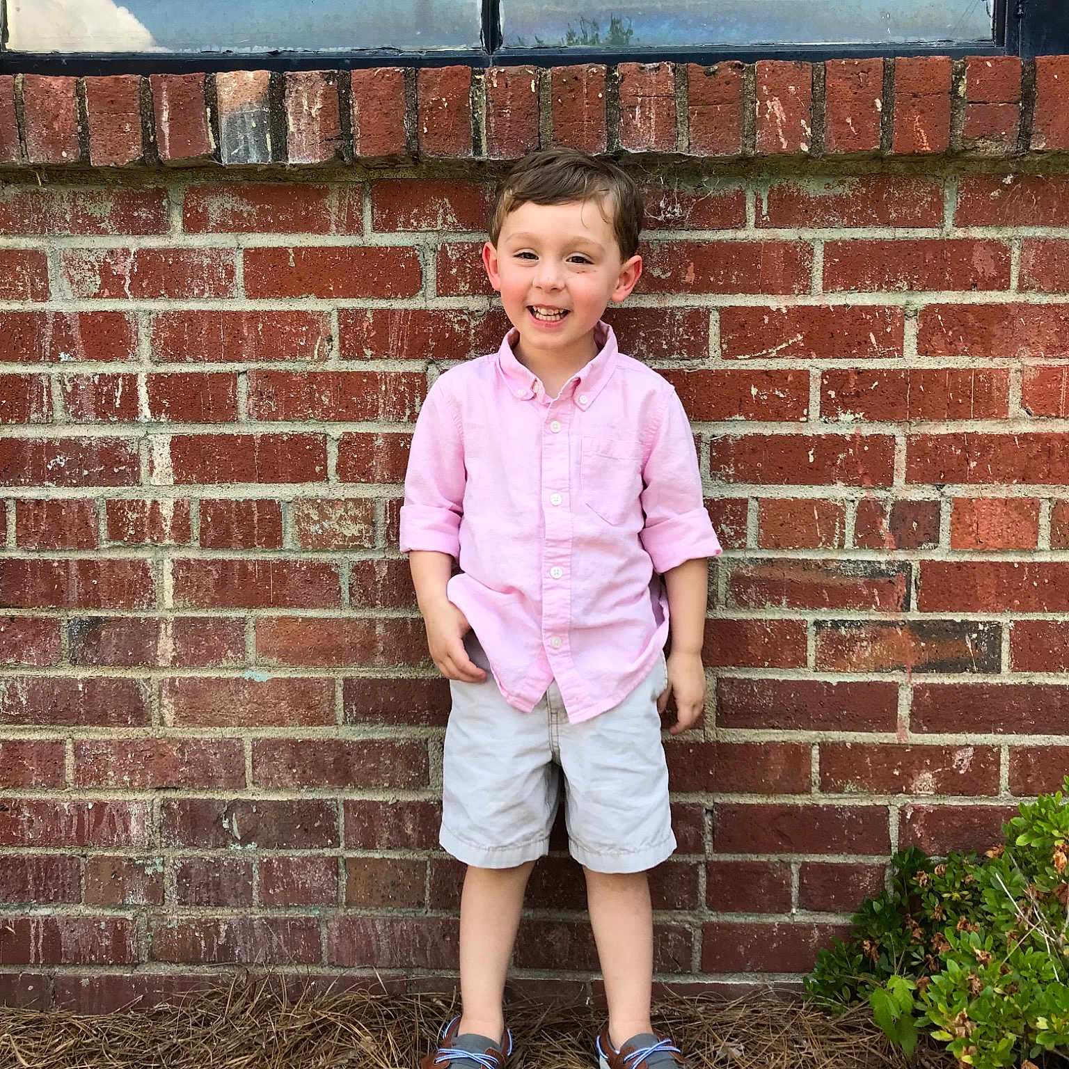 Azarias joined the competition — help win amazing prizes! brick, child, footwear, joy, person, pink, shoe, shorts, snapshot, standing, t_shirt, toddler, vacation, wall