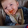 émilio participe au concours pour gagner de l'argent avec cette photo : baby, messy_face, bib, high_chair, food, smile, blue_clothing, toy, indoor, child, face, cheeky, seat, feeding, young_child, cute, playful, table, cloth, infant