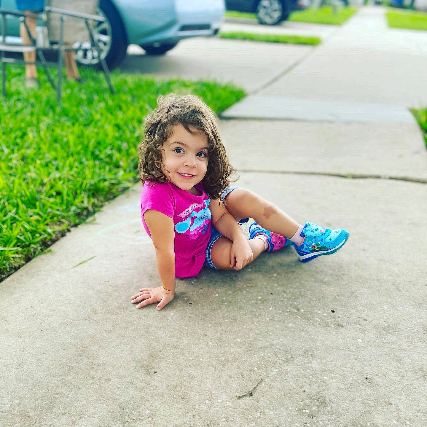 Cali Rose is registered to the contest to win money with this photo: asphalt, automotive_tire, electric_blue, flooring, grass, happy, human_leg, infrastructure, joy, leisure, morning, person, plant, public_space, road, road_surface, sidewalk, smile, street_fashion, summer