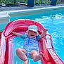 Arthur a rejoint le concours — aidez-le/la à gagner de superbes lots ! baby, blue, child, float, garden, grass, happy, hat, house, inflatable, outdoor, pool, red, relaxing, smiling, summer, sunny, swimsuit, vacation, water