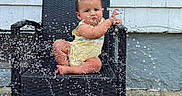 Carlos joined the competition — help win amazing prizes! baby, child, toddler, sitting, chair, outdoor, patio, water, splashing, kiddie_pool, swimsuit, yellow_clothing, wet, smiling, face, portrait, house, siding, backyard, summer