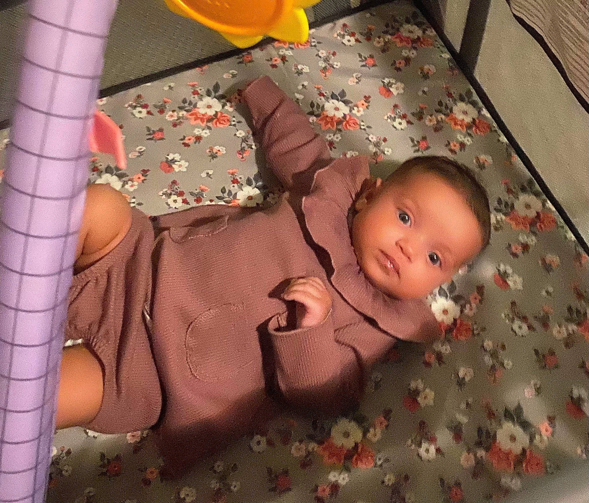 Kyleigh joined the competition — help win amazing prizes! baby, baby_products, baby_toddler_clothing, baby_toys, brown, cheek, child, comfort, flooring, fun, human_leg, linens, pattern, person, pink, product, room, sock, thigh, toddler
