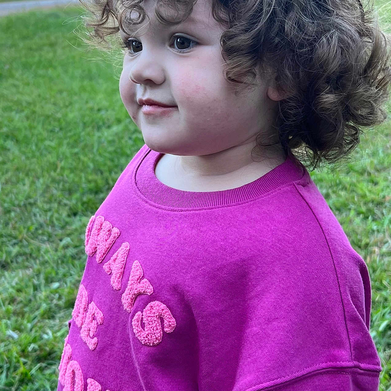 Everlee joined the competition — help win amazing prizes! child, clothing, face, female, girl, grass, head, lawn, longsleeve, nature, outdoors, park, person, photography, plant, portrait, purple, shirt, sleeve, t_shirt