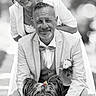 animal, black_and_white, bow_tie, bride, celebration, couple, dog, dress, formal_wear, groom, hair_accessory, happy, love, nature, outdoor, pet, portrait, smiling, tie, wedding