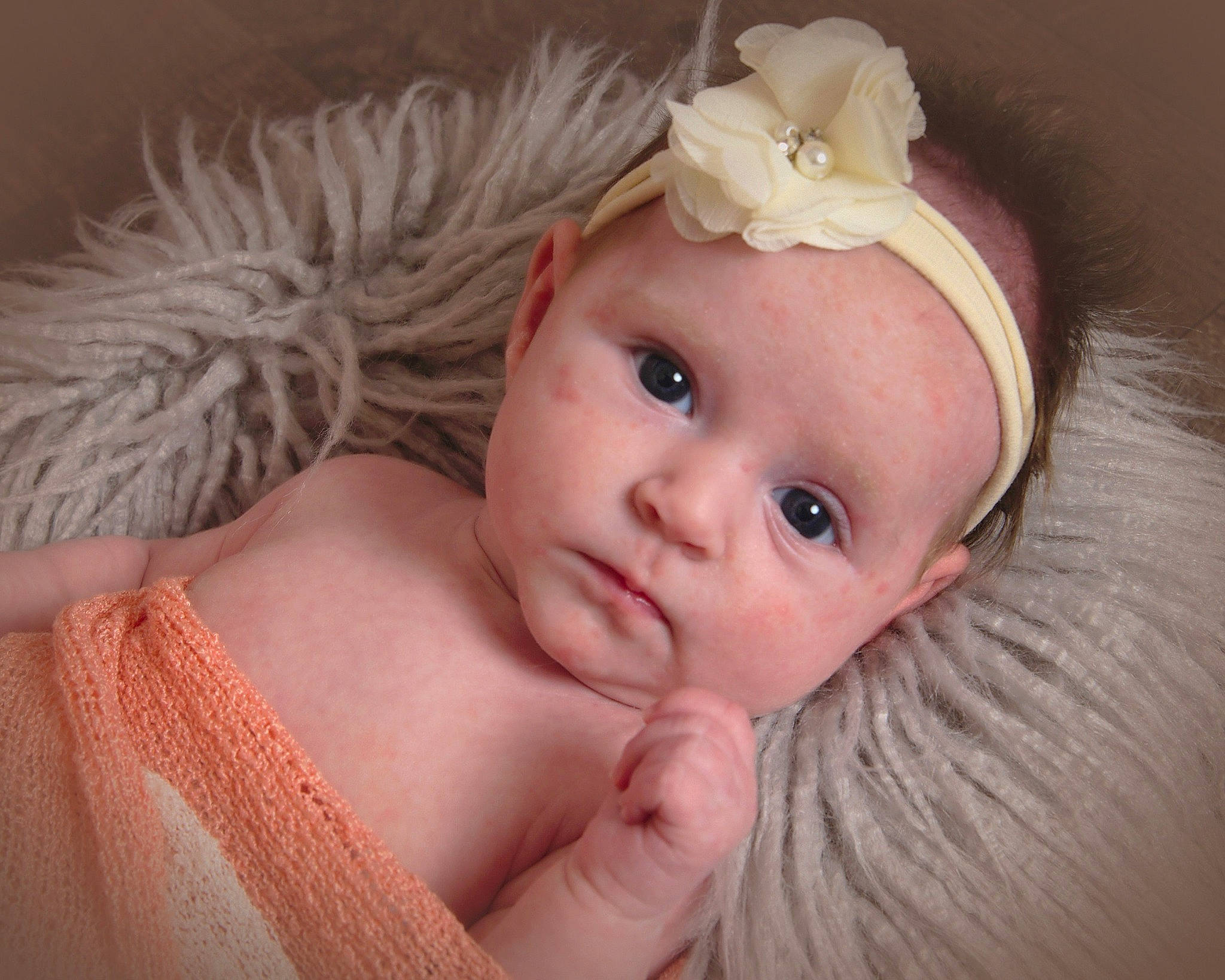 Kinslee joined the competition — help win amazing prizes! baby, cheek, child, ear, eye, face, fashion_accessory, fur, hair_accessory, head, headgear, headpiece, iris, lip, mouth, nose, person, pink, product, skin