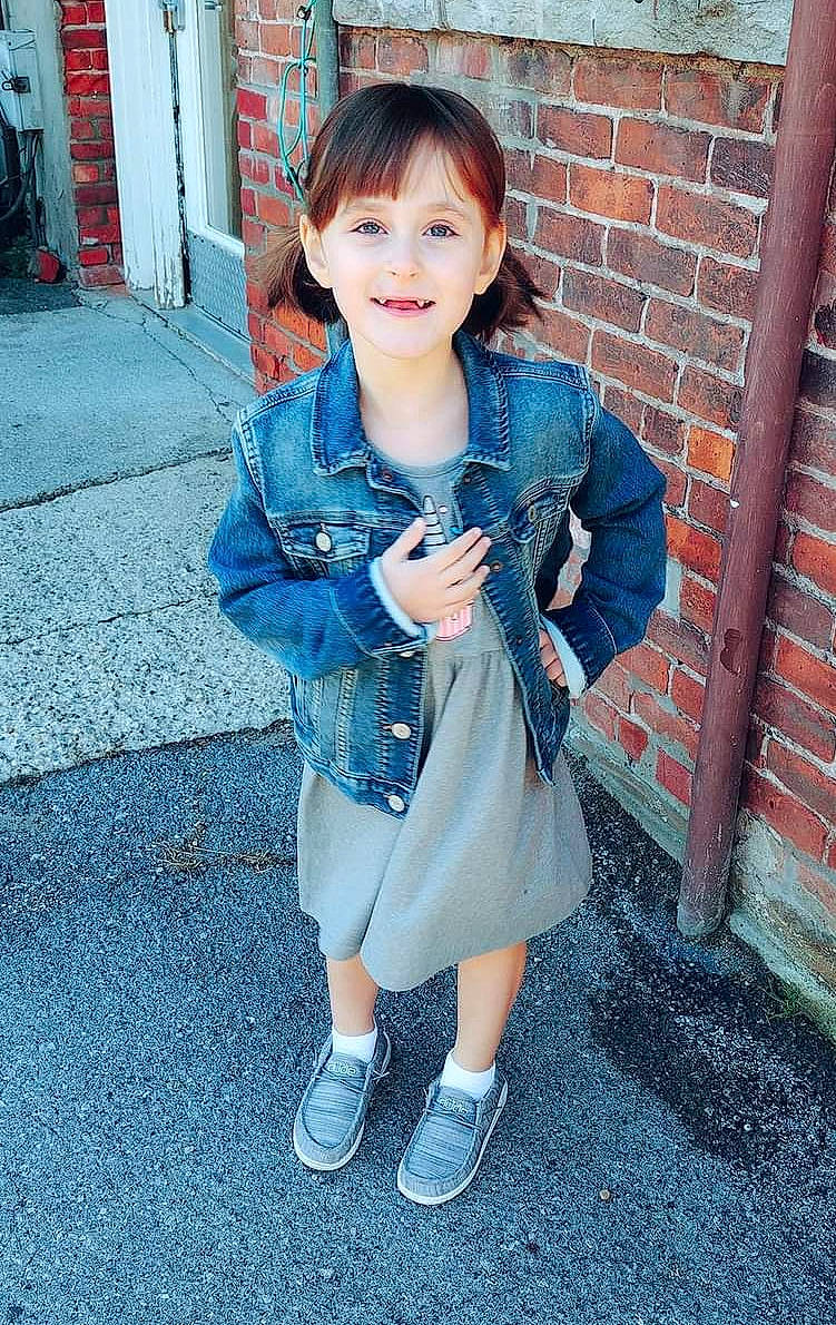 Kinslee Rae joined the competition — help win amazing prizes! brickwork, child, denim, electric_blue, face, fashion_design, formal_wear, happy, human_leg, joint, joy, knee, long_hair, neck, pattern, person, plaid, sleeve, smile, t_shirt