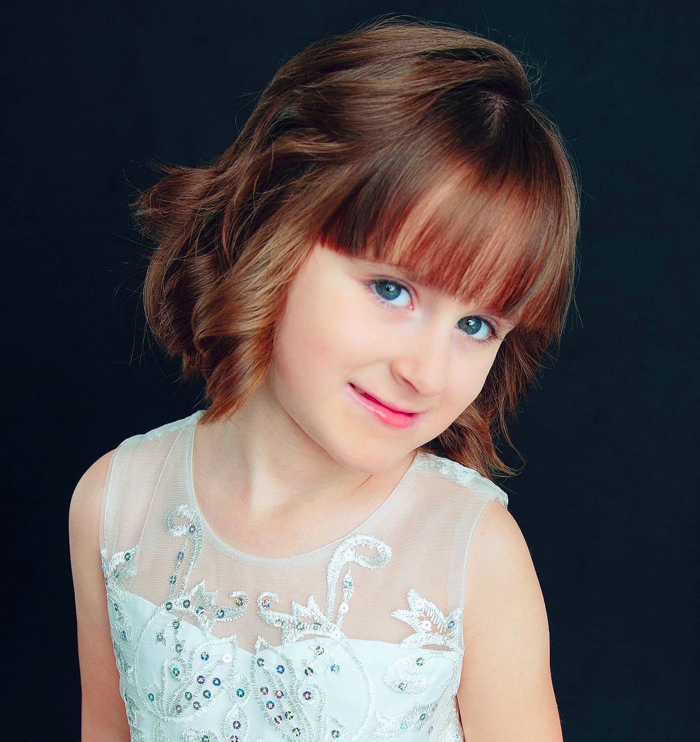 Kinslee joined the competition — help win amazing prizes! bangs, brown_hair, chin, day_dress, eyebrow, eyelash, flash_photography, happy, iris, jaw, jewellery, joy, layered_hair, lip, long_hair, makeover, neck, person, sleeve, smile