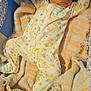 baby, sleeping, onesie, blanket, crib, bassinet, infant, cozy, patterned, animal_print, child, peaceful, resting, soft, fabric, cute, young, indoors, comfort, wearing