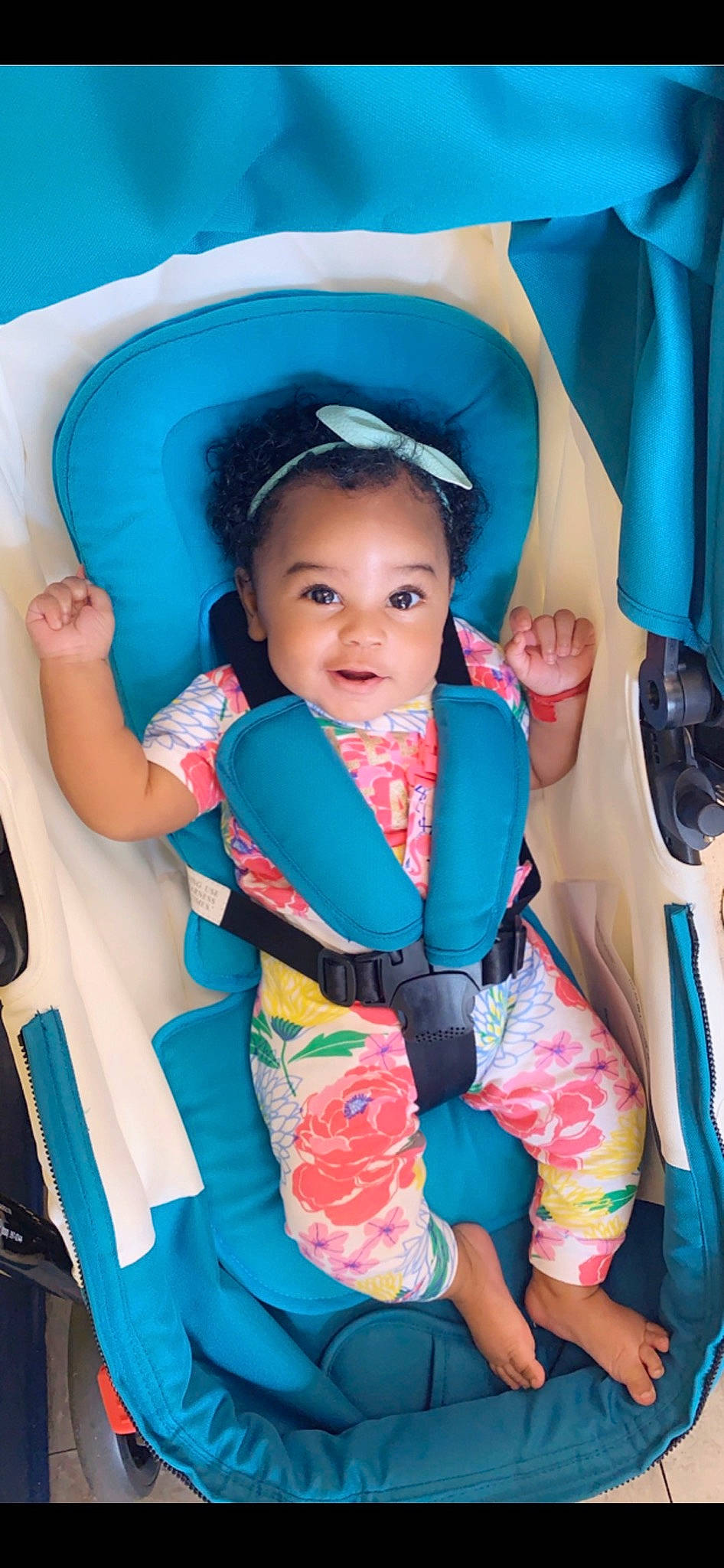 Kyaa Li is registered to the contest to win money with this photo: aqua, azure, baby, baby_carriage, baby_toddler_clothing, blue, cheek, comfort, cool, electric_blue, fun, happy, leisure, organ, person, pink, product, skin, smile, toddler