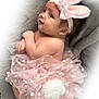Rylee is registered to the contest to win money with this photo: baby, infant, tutu, pink, bunny_ears, headband, polka_dots, cute, soft, blanket, portrait, child, adorable, costume, funny, smiling, small, feet, hands, face