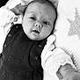 Maggie joined the competition — help win amazing prizes! baby, infant, black_and_white, portrait, clothing, bow_pattern, blanket, texture, cute, face, eyes, hand, lying_down, soft_light, monochrome, child, newborn, person, expression, closeup