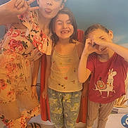 Elina participe au concours pour gagner de l'argent avec cette photo : casual_clothing, child, children, floral_dress, friendship, girl, happy, heart_shape, indoor, joy, pants, peace_sign, playful, portrait, posing, smiling, sneakers, socks, tank_top, tongue_out