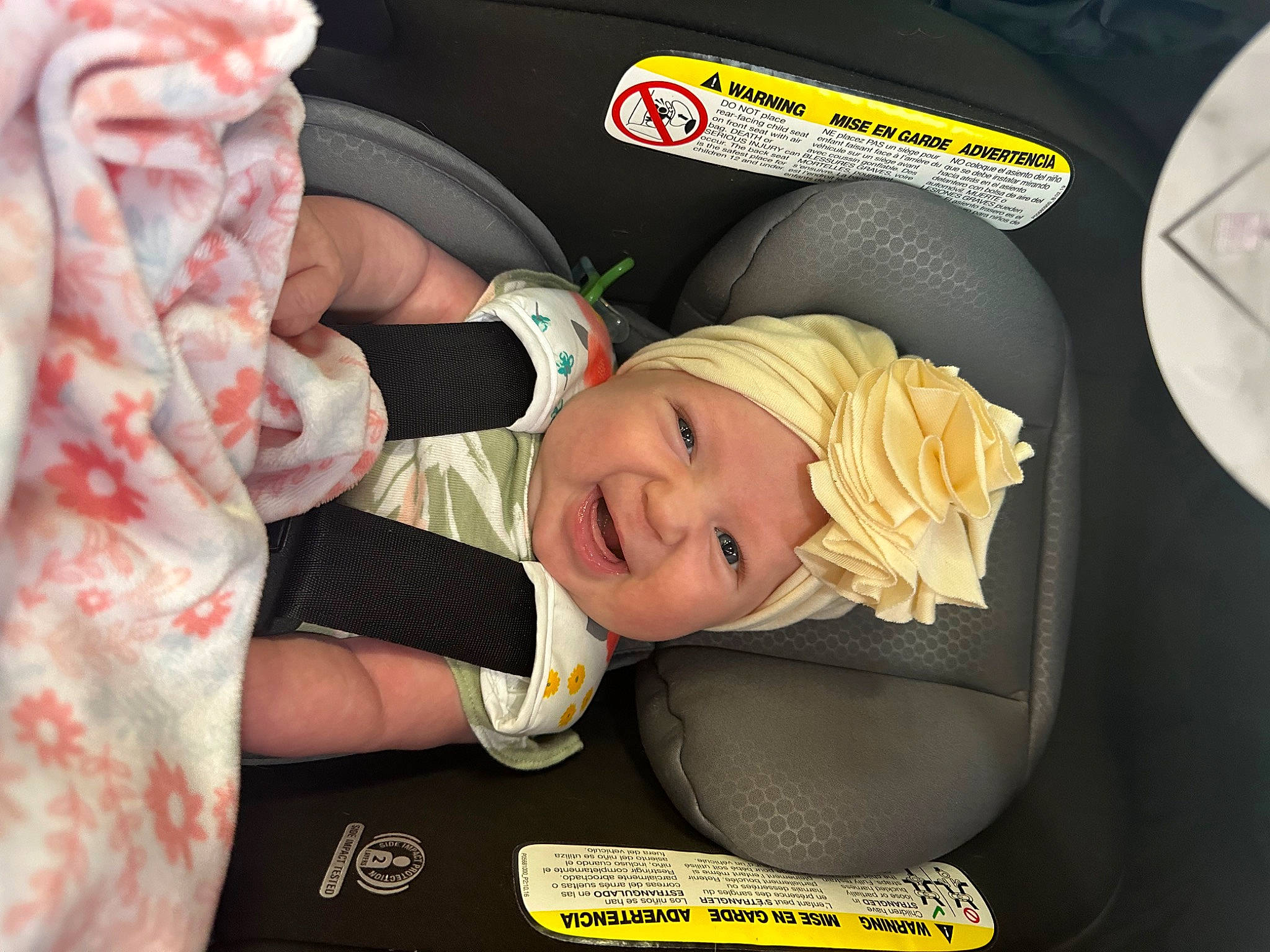 Falynn joined the competition — help win amazing prizes! baby, baby_carriage, baby_products, baby_toddler_clothing, cap, car_seat, child, costume_hat, fashion_accessory, finger, gesture, happy, hat, headwear, linens, person, room, sleeve, smile, thumb