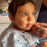 Emmie participe au concours pour gagner de l'argent avec cette photo : child, toddler, face, hand, sweater, heart_pattern, indoor, person, portrait, cute, rings, clothing, baby, expression, skin, hair, eyes, looking_away, cozy, warm_lighting