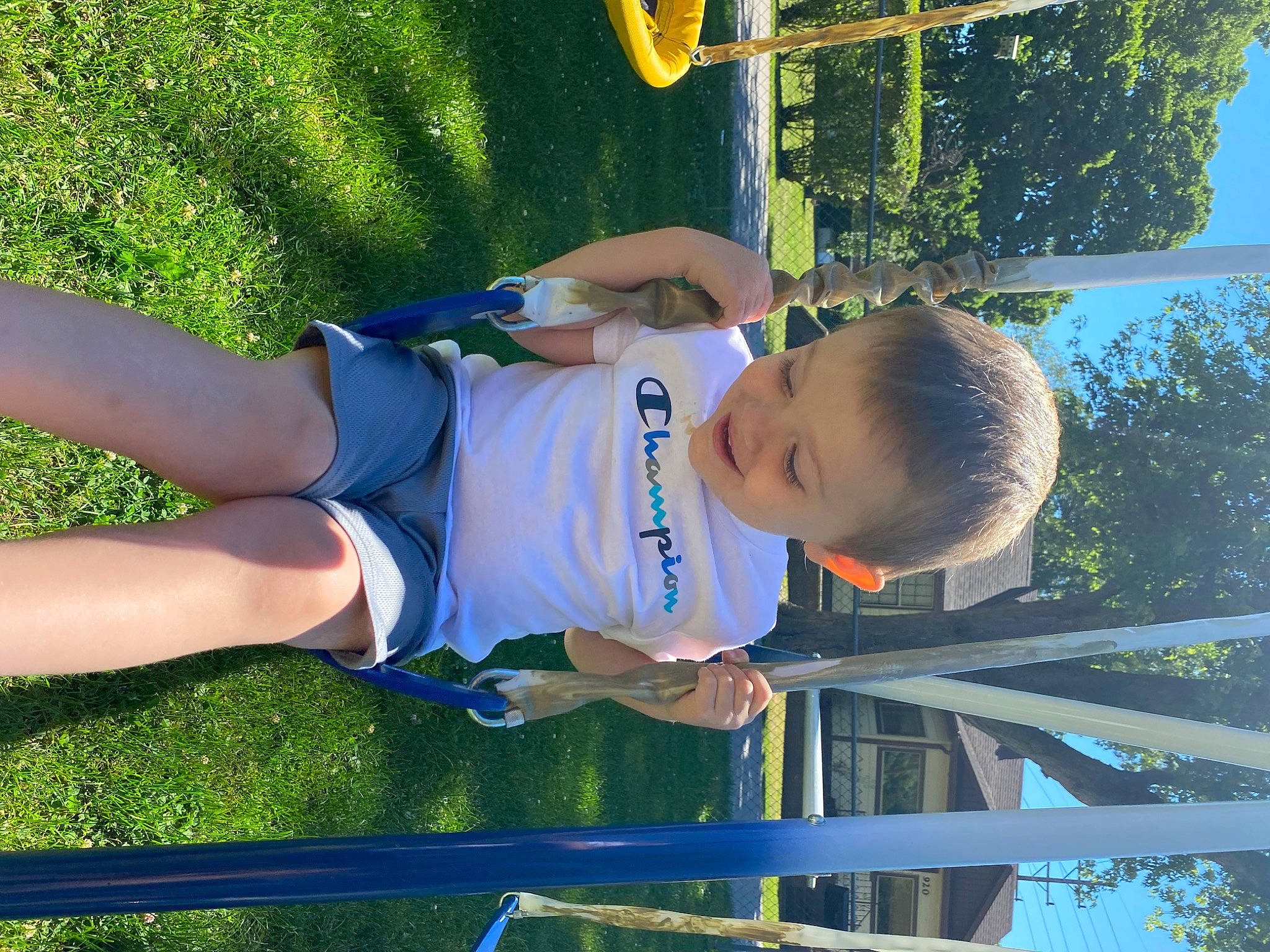 Jalyn joined the competition — help win amazing prizes! child, elbow, electric_blue, fun, grass, green, happy, knee, leisure, people_in_nature, person, recreation, shorts, sky, sports, sports_uniform, sportswear, t_shirt, thigh, toddler