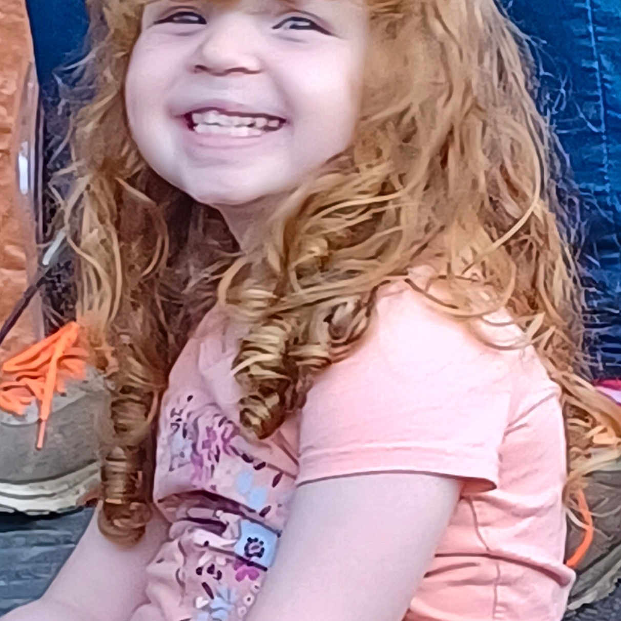 Gianna joined the competition — help win amazing prizes! blonde, bodypart, child, clothing, dress, face, female, girl, hair, happy, head, laughing, mouth, pants, person, photography, portrait, smile, t_shirt, teeth
