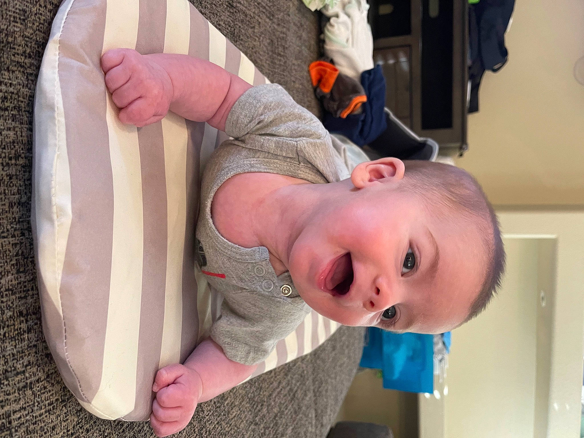 Caden is registered to the contest to win money with this photo: baby, baby_products, child, comfort, fun, gesture, happy, joint, mouth, nose, person, sitting, skin, smile, t_shirt, toddler, tree, vacation, wood