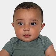 Kaiyan is registered to the contest to win money with this photo: baby, child, portrait, face, eyes, hair, skin, expression, green_shirt, ribbed_clothing, cute, infant, young_child, front_view, studio_lighting, innocent, serious_expression, isolated_background, head_and_shoulders, toddler