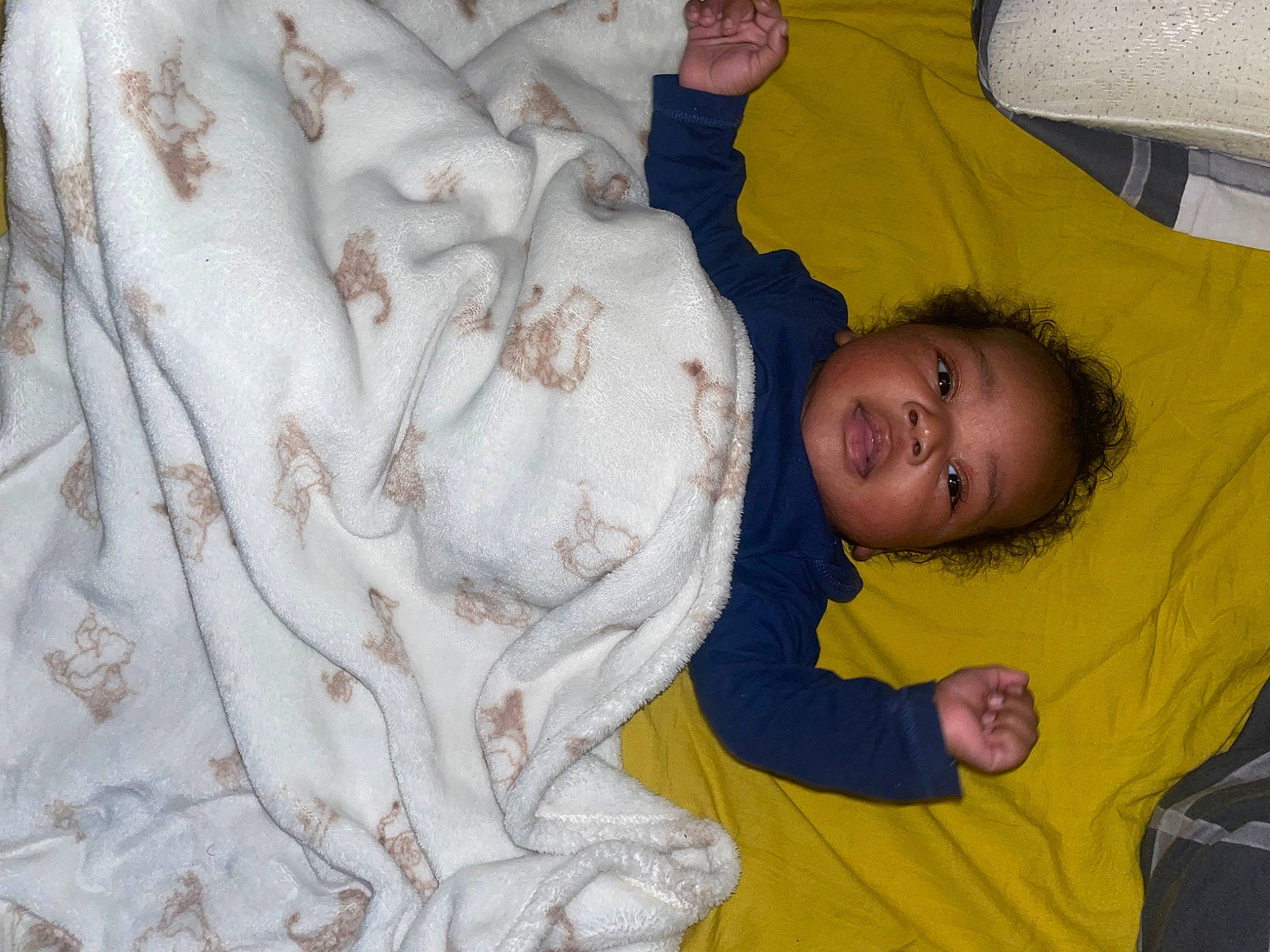 Ayden participe au concours pour gagner de l'argent avec cette photo : baby, baby_products, baby_toddler_clothing, bed, bedding, bedtime, blanket, child, comfort, fun, fur, human_body, linens, nap, pattern, person, room, skin, sleep, toddler